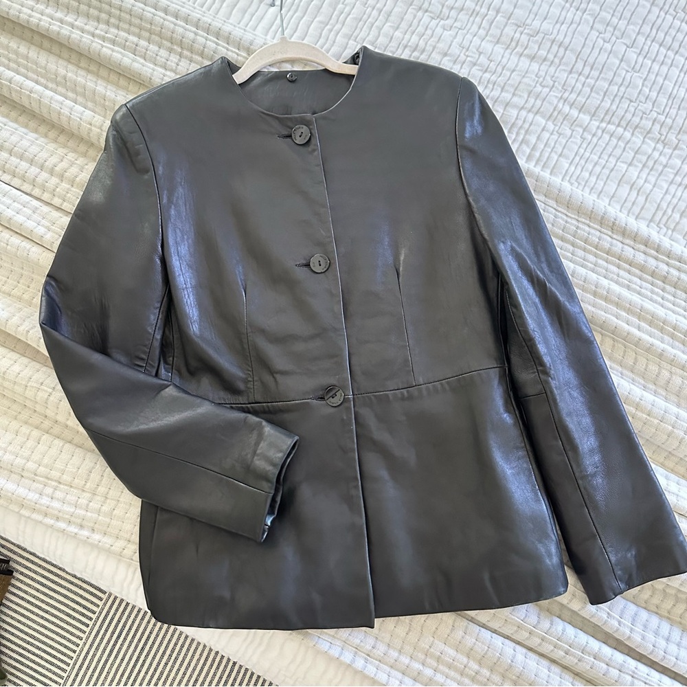 Wilson Pelle Studio Black Collarless Leather Jacket